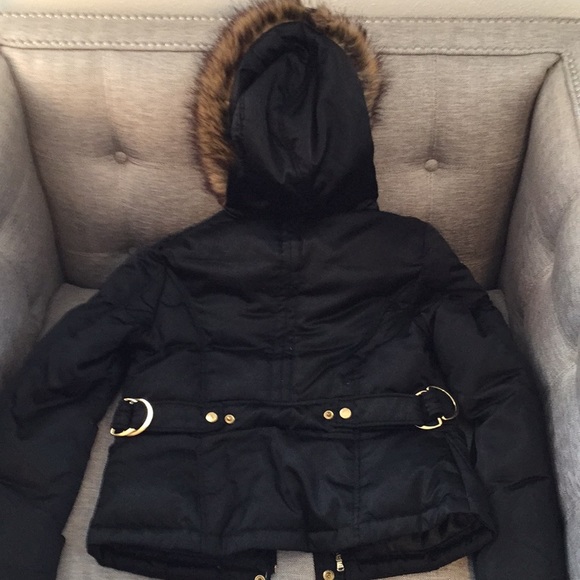 Guess Fur Hooded Jacket black with Gold Accents - Picture 11 of 12